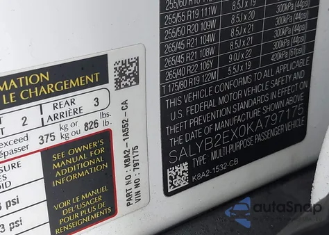 2019 Land Rover Range Rover Velar P250 S z USA, uszkodzony, nr VIN SALYB2EX0KA797175